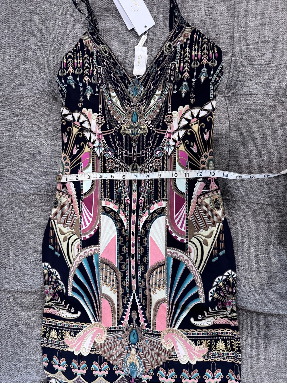 Camilla They Called Her Nefertari V Neck Black Multicolor Mini Dress size XS - Picture 6 of 9